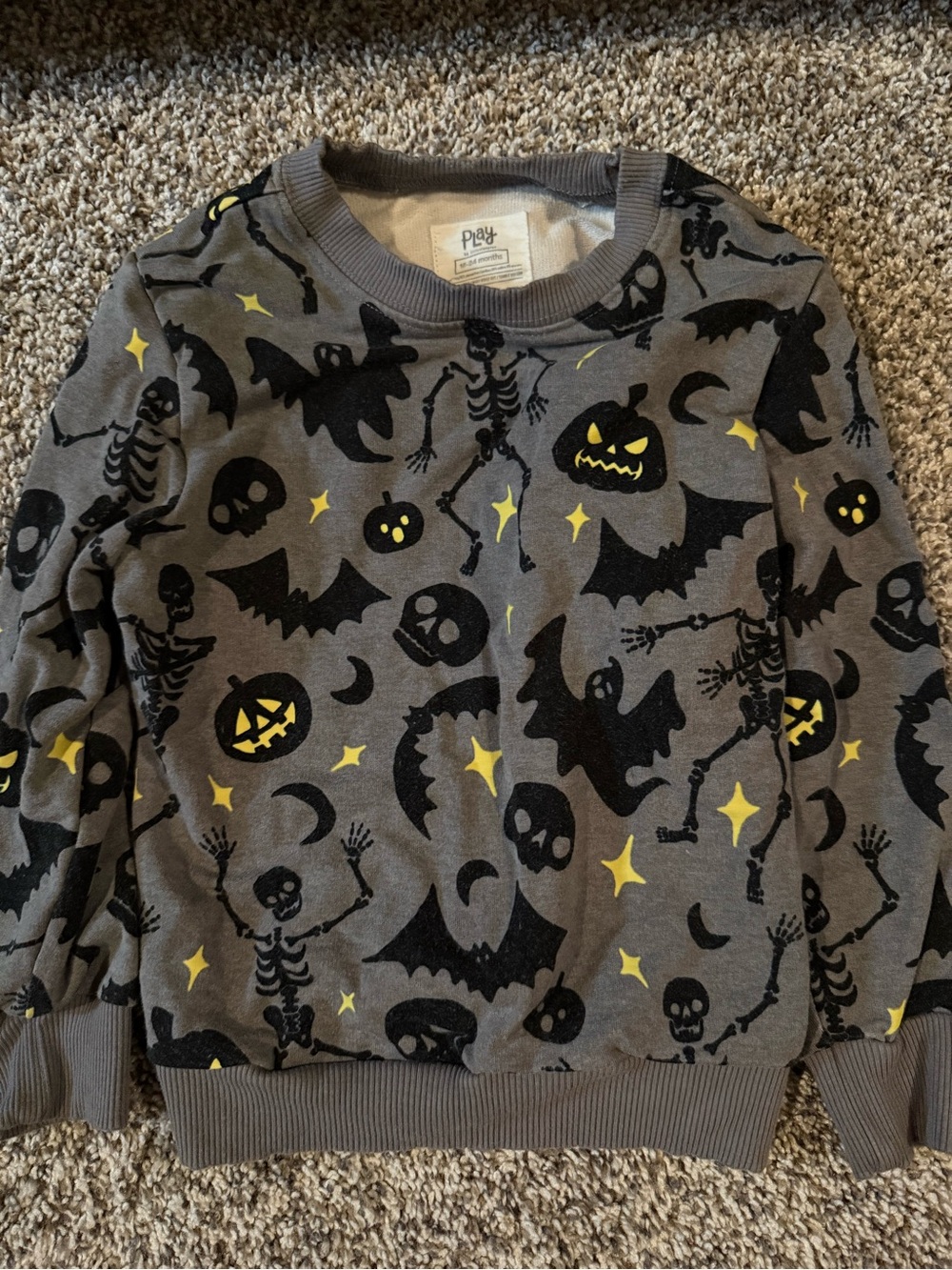 Little Sleepies Gray Halloween Print Sweatshirt with Black and Yellow Accents